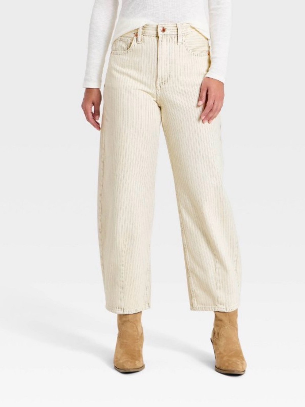 High-Rise Wide-Leg Pants in Cream Corduroy